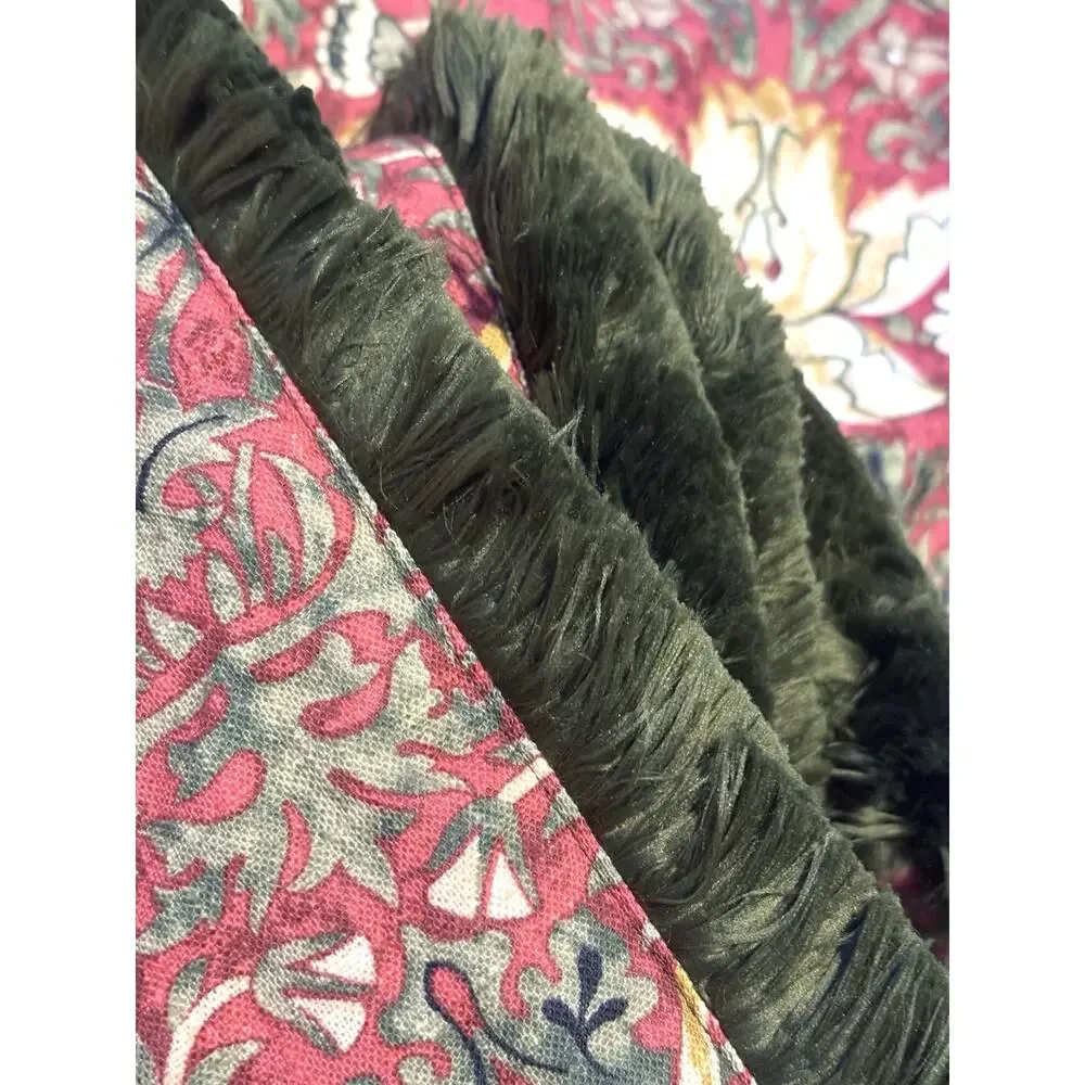 William Morris & Co Strawberry Thief Table Runner Red Olive Green Fringe 16x90”